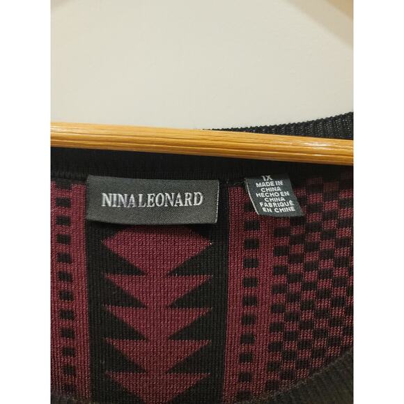 Nina Leonard Geometric Fit & Flare Sweater Dress in Black and Purple - Picture 4 of 7